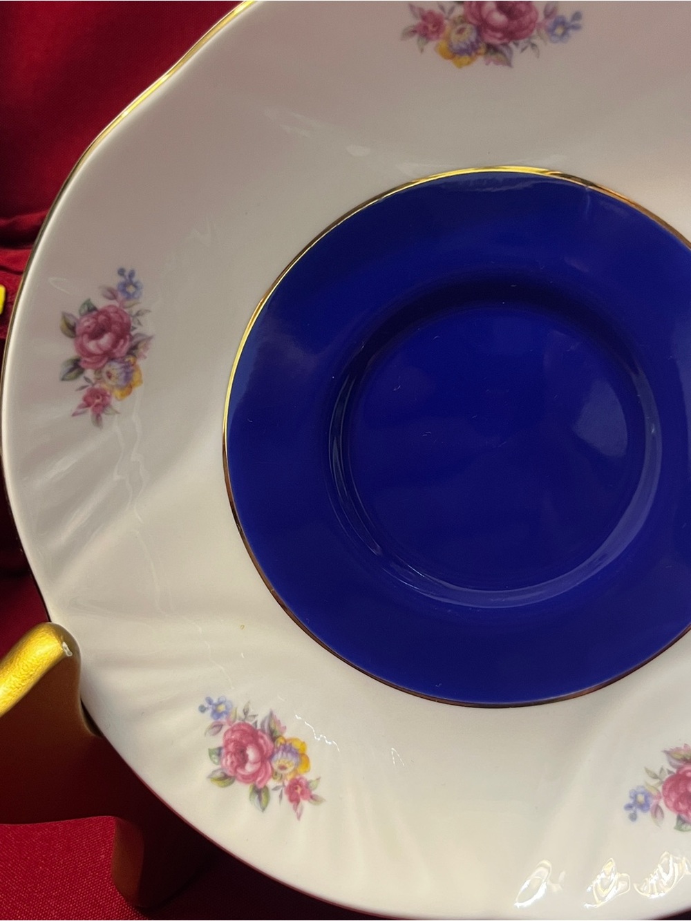 🛍️5 FOR $20 🛍️ Cobalt Center Porcelain Dinner Plate with Pink Rose Accents - Picture 6 of 13